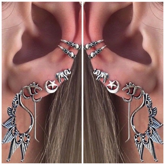 ๐ 14PC CELTIC EARRINGS BOHEMIAN TRIBAL BOHO CHIC MOON BEAD SILVER HOOPS GYPSY - Picture 5 of 10